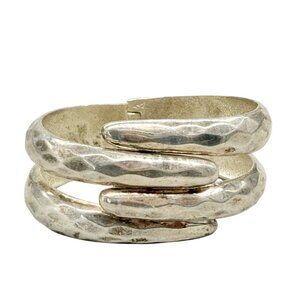 Vintage Hammered Hinged Cuff Claw Bangle Bracelet Silver Tone Retro Classic